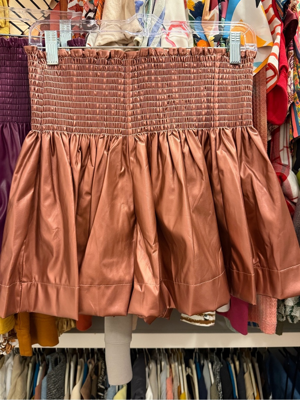 QUEEN OF SPARKLES Metallic Copper Smocked Waist Skort with Full Skirt NWOT